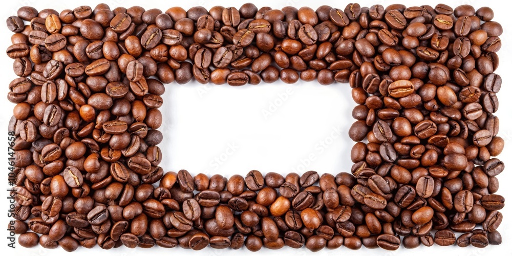 A frame crafted from roasted coffee beans, a delightful arrangement for showcasing your message or design A frame crafted from roasted coffee beans, a delightful arrangement for showcasing your message or design