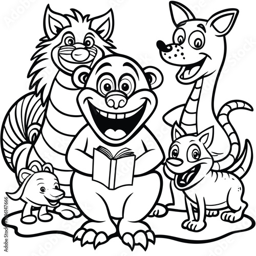 Here is the funny animal coloring book page featuring animals in a comical scene. It's sure to bring a lot of laughter while colouring! Let me know if you have any other requests!