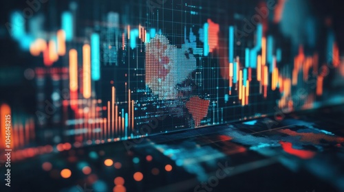 Digital marketing analytics screen showing global economic indicators and business data metrics