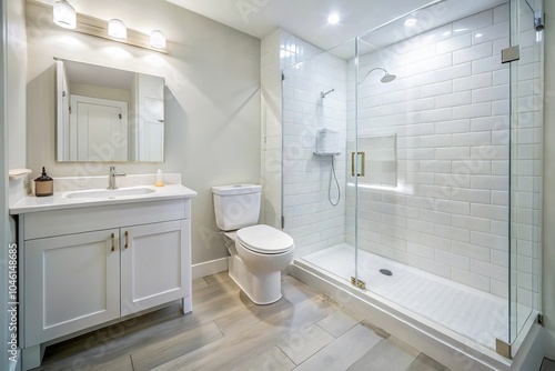 Wallpaper Mural White bathroom with shower, toilet, sink Torontodigital.ca