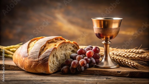 still life with chalice of wine and bread