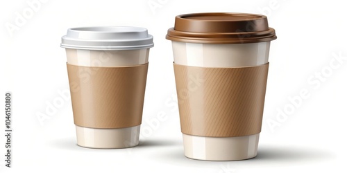 Wallpaper Mural Two Takeaway Coffee Cups with Brown Paper Sleeves and White Lids on a White Background Torontodigital.ca