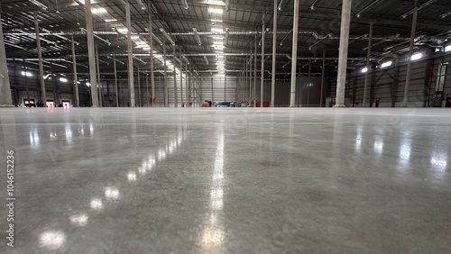 Industrial building or modern factory for manufacturing production plant or large warehouse, Polished concrete floor clean condition and space for industry product display or industry background.