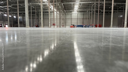 Industrial building or modern factory for manufacturing production plant or large warehouse, Polished concrete floor clean condition and space for industry product display or industry background.