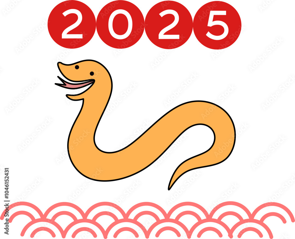 Fototapeta premium 2025 chinese Newyear cartoon snake style design template,yaer of the snake 2025, illustration design cute snake newyear symbol 2025
