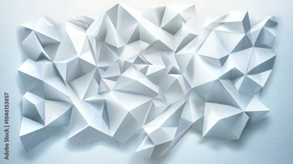 This contemporary artwork showcases a dynamic arrangement of light gray triangles and polygons, creating depth through shadows and gradients against a pure white background, evoking a 3D aesthetic. This contemporary artwork showcases a dynamic arrangement of light gray triangles and polygons, creating depth through shadows and gradients against a pure white background, evoking a 3D aesthetic.