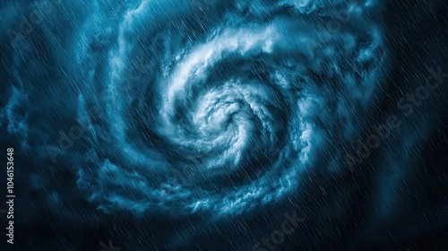 Vivid swirling storm clouds in shades of blue, capturing nature's fierce power.