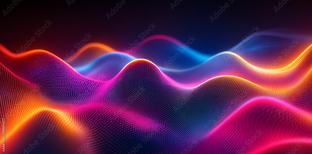 Fototapeta premium Abstract neon glowing waves of pink, blue and orange light.