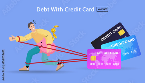 This concept visualizes a credit card debt trap, with a stressed businessman unable to move forward. Perfect for topics on financial risk, bankruptcy, and consumerism.