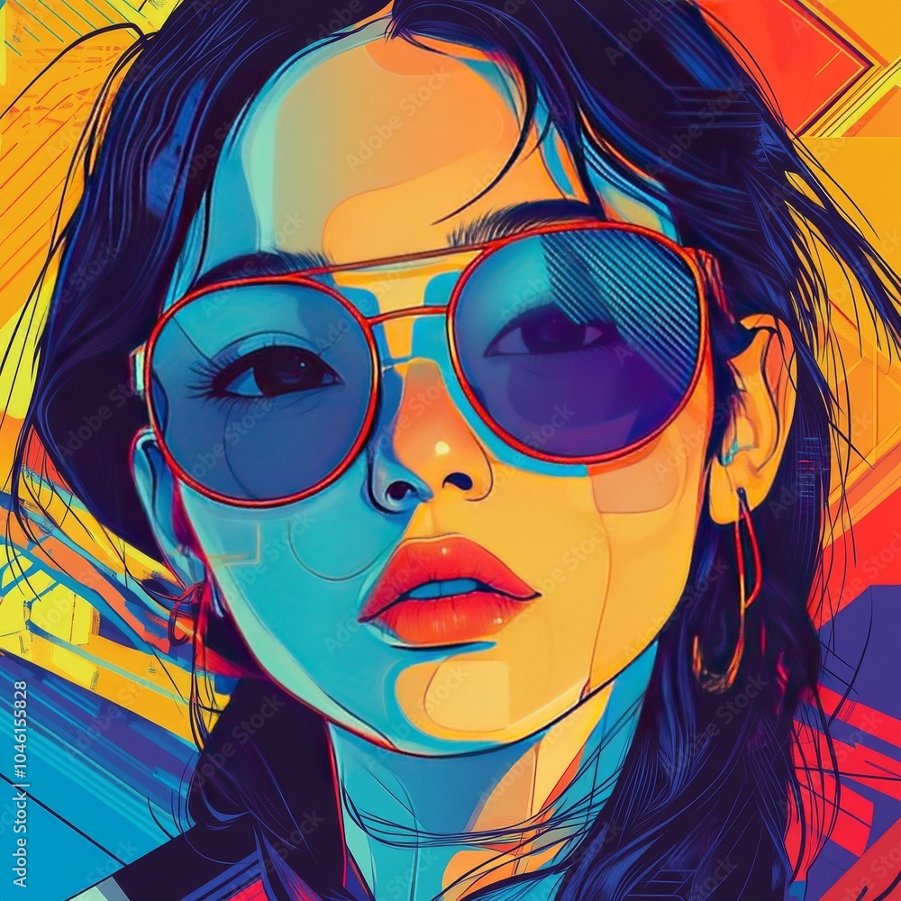 Photo & Art Print Geometric shapes in anime cartoon cool tone e ...