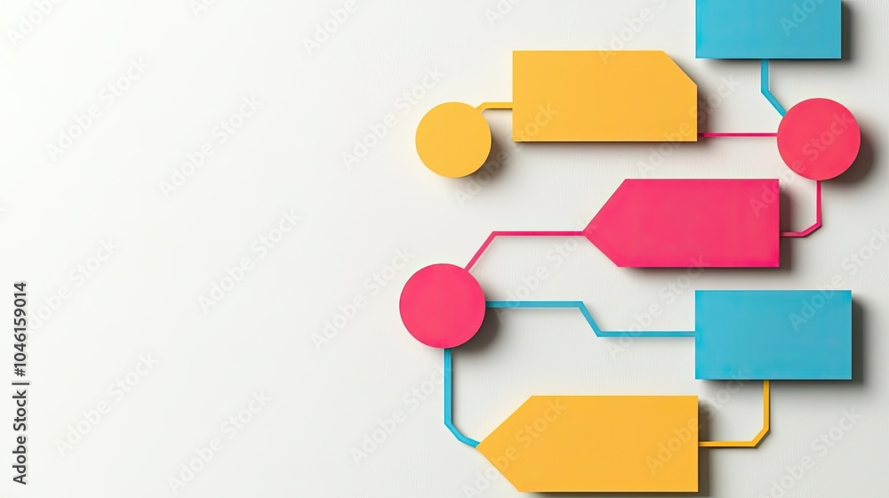 Colorful geometric shapes connected by lines on a white isolated background, ideal for design and illustrative purposes. Colorful geometric shapes connected by lines on a white isolated background, ideal for design and illustrative purposes.
