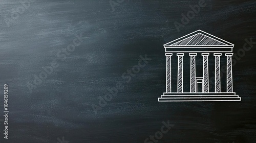 Illustration of a classical building with columns drawn on a chalkboard background, perfect for educational content and architecture topics.