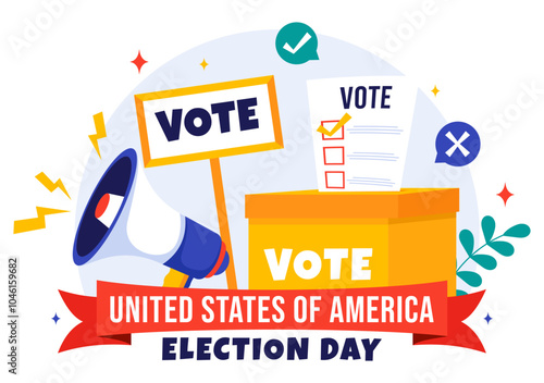 Election Day Political Vector Illustration featuring Voters Casting Ballots at a Polling Station with Global Representation in a Flat Background