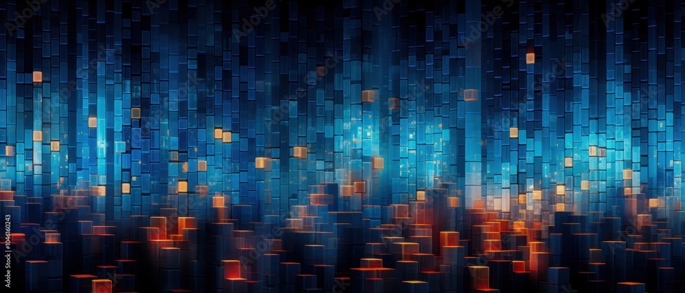Abstract digital background with vibrant blue and orange lights creating a dynamic, energetic atmosphere. Abstract digital background with vibrant blue and orange lights creating a dynamic, energetic atmosphere.