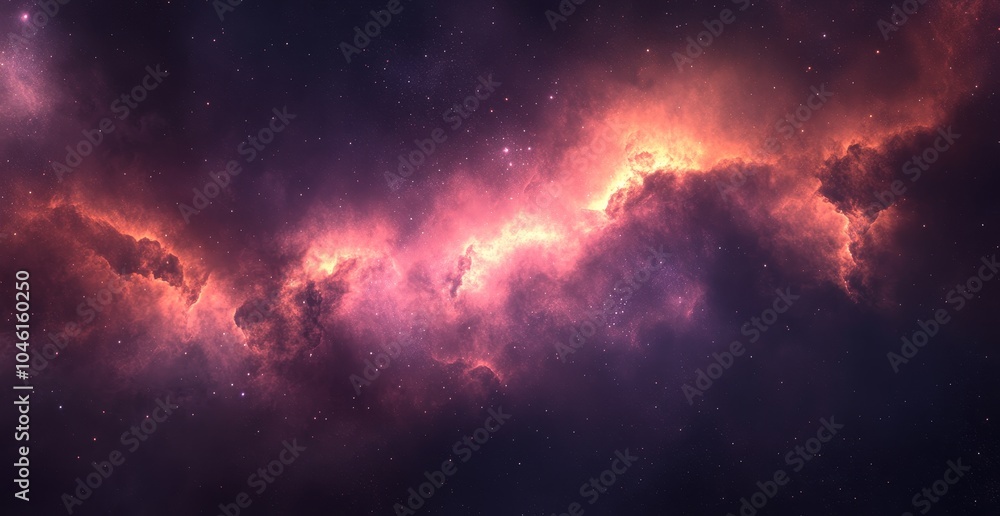 Fototapeta premium A vibrant nebula with red and orange colors against a dark, starry sky.