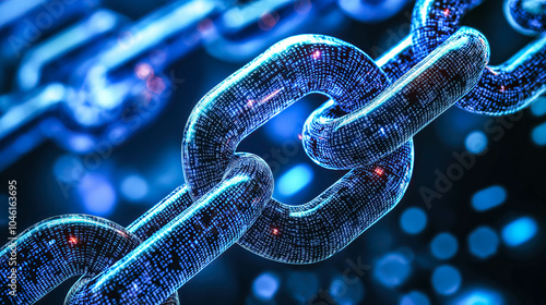 Chain security system technology. The concept of interconnected, decentralized networks providing secure, tamper-proof protection for data and digital assets. Generative AI. photo