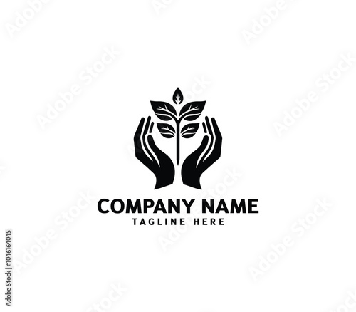Vector healing hands logo with tree. Tree hand logo concept. Eco friendly healthy lifestyle logo