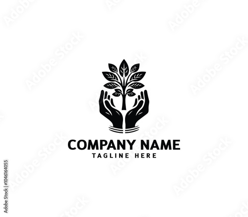 Vector healing hands logo with tree. Tree hand logo concept. Eco friendly healthy lifestyle logo