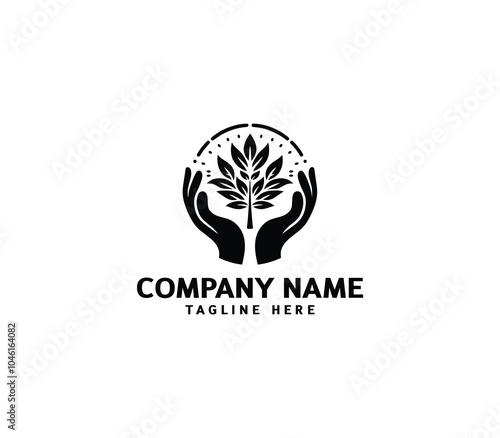 Vector healing hands logo with tree. Tree hand logo concept. Eco friendly healthy lifestyle logo