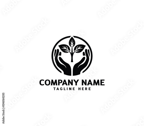 Vector healing hands logo with tree. Tree hand logo concept. Eco friendly healthy lifestyle logo