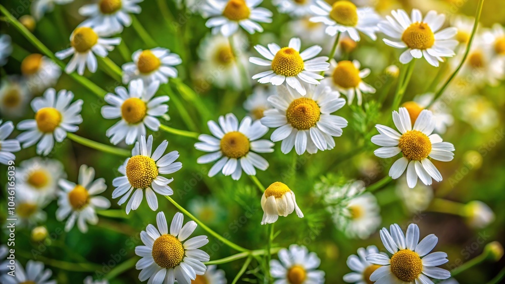 White chamomile flowers aerial view in forest White chamomile flowers aerial view in forest