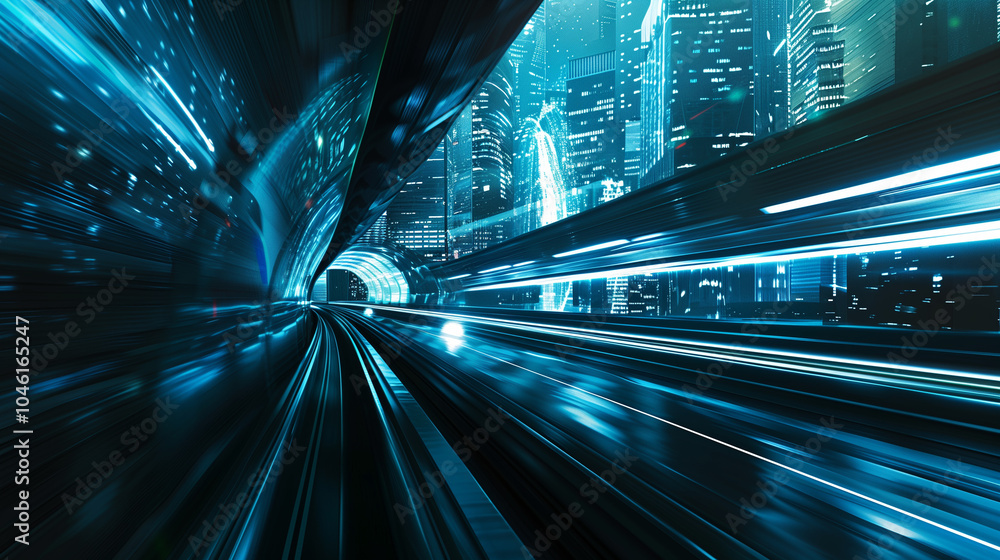 Fototapeta premium Night Traffic with Light Trails in an Urban Tunnel