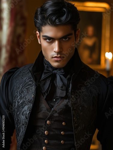 Serious Young Indian Man in Old-Fashioned Formal Clothing