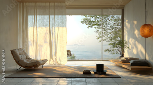 Serene Sanctuary: A Minimalist Oasis Overlooking the Sea photo