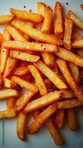 crispy golden french fries piled high against a clean white backdrop showcasing their delicious texture and inviting appeal perfect for a foodfocused visual photo