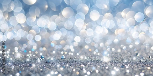 A sparkling, shimmering silver background with soft, white bokeh lights that add a touch of magic and elegance.