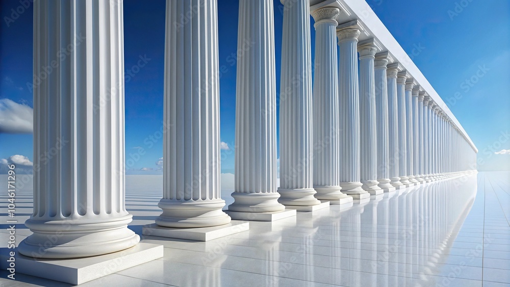White columns with sky background, close-up