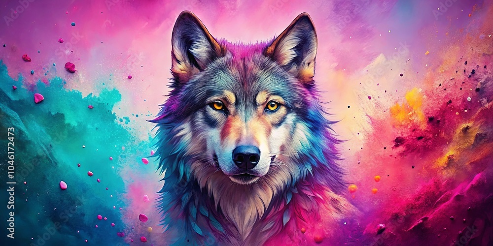 A Majestic Wolf Emerges from a Vibrant Swirl of Colors, Its Eyes Glowing with an Inner Light A Majestic Wolf Emerges from a Vibrant Swirl of Colors, Its Eyes Glowing with an Inner Light