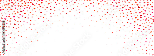 Falling down heart-shaped confetti pattern. Splashed pink and red heart glitter background. Romantic decor wallpaper for celebration Saint Valentines day, birthday, wedding party. Vector