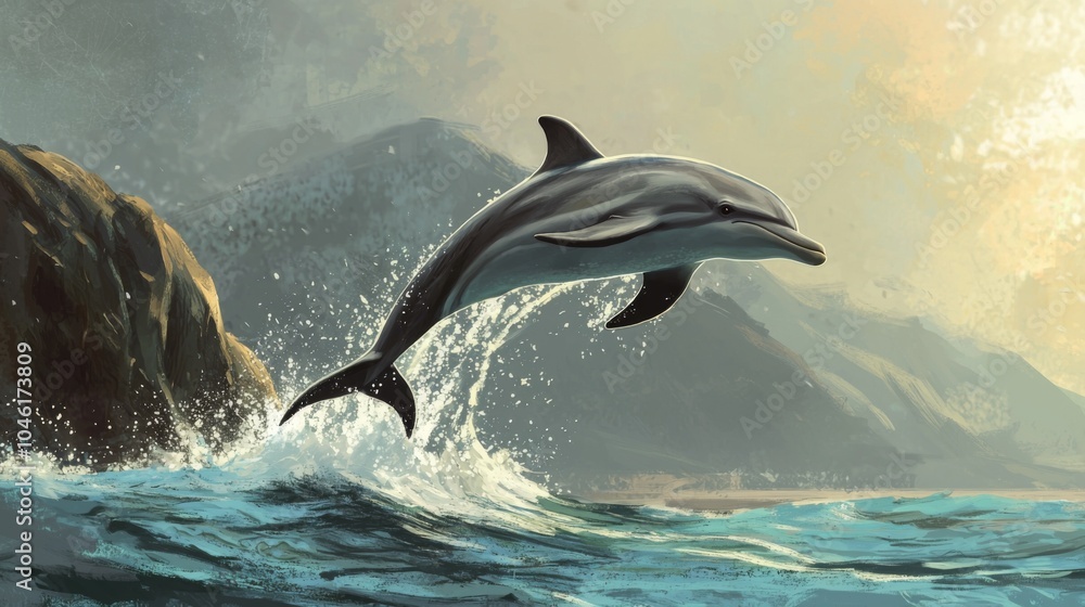 Fototapeta premium Playful Dolphin - Dolphin jumping out of the water