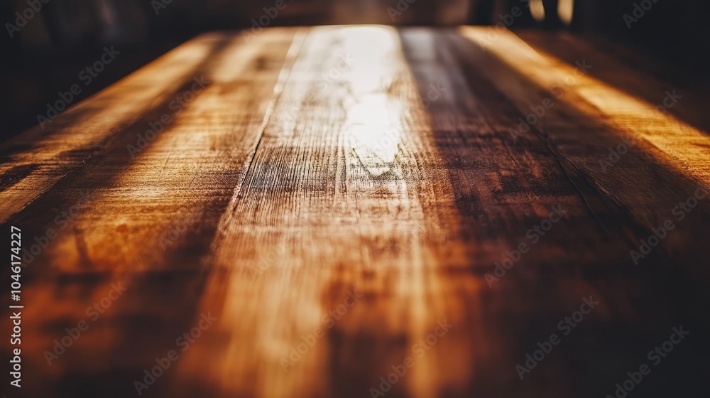 A close-up of the slightly dark wooden table surface showcases the beautiful natural wood grain, bathed in warm afternoon natural light. Looking down at the desktop from above and angle, A close-up of the slightly dark wooden table surface showcases the beautiful natural wood grain, bathed in warm afternoon natural light. Looking down at the desktop from above and angle,