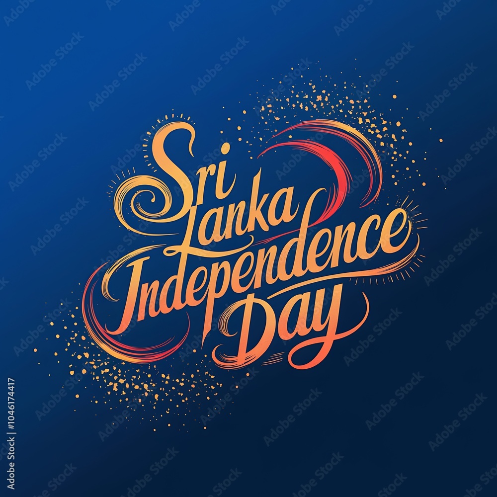 Sri Lanka Independence Day Calligraphy with Golden Sparkles on a Blue Background Sri Lanka Independence Day Calligraphy with Golden Sparkles on a Blue Background