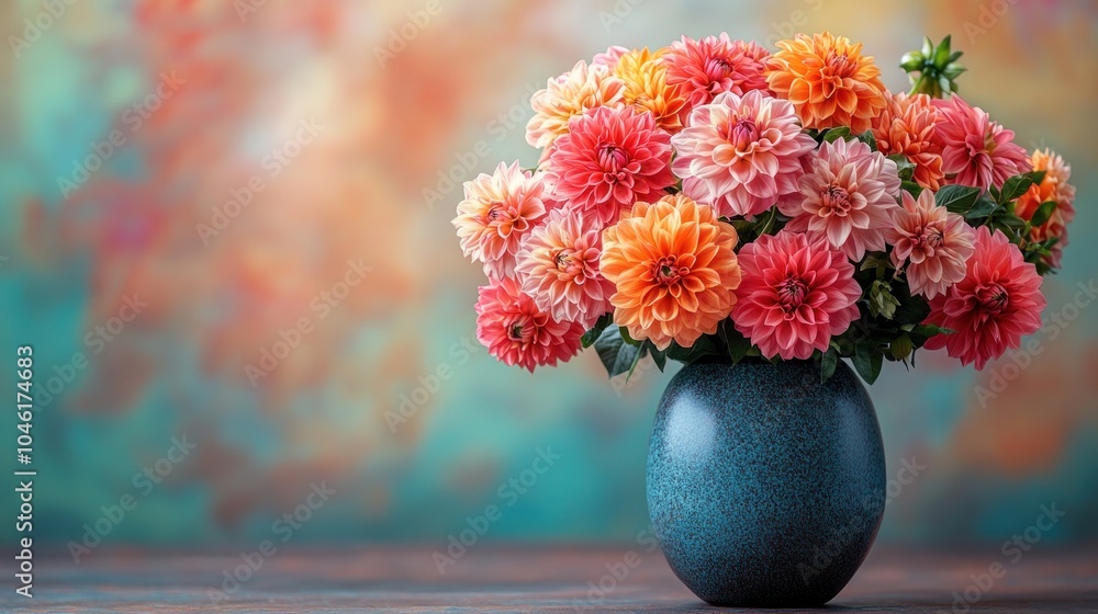 A vibrant bouquet of colorful flowers in a decorative vase. A vibrant bouquet of colorful flowers in a decorative vase.