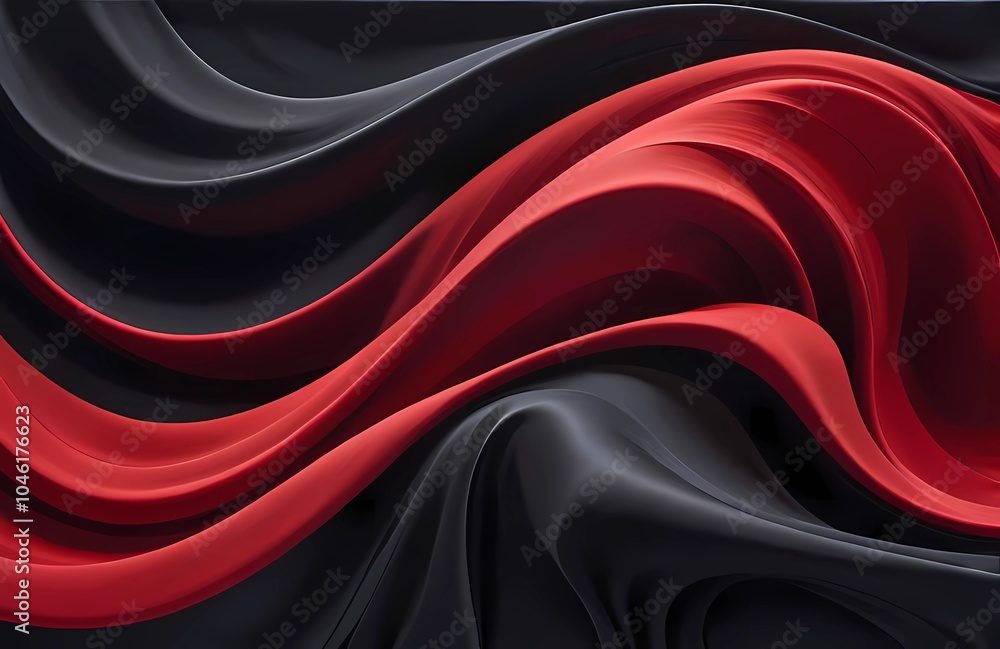Obraz premium Close-up of flowing red and black silk fabric with smooth, wavy patterns, creating an elegant and luxurious texture.