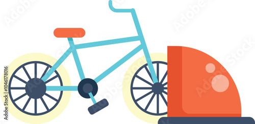 Modern blue bicycle parking near red shelter, eco friendly urban transportation and healthy lifestyle concept