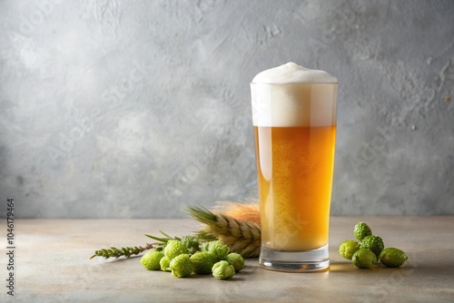 Stock photo of hops cones floating in a beer cocktail with a malty, foamy texture photo