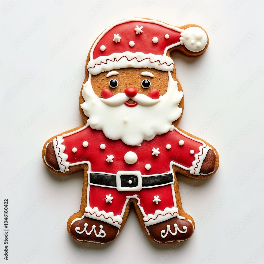 Fototapeta premium Festively Decorated Gingerbread Santa Cookie with Icing and Colorful Details