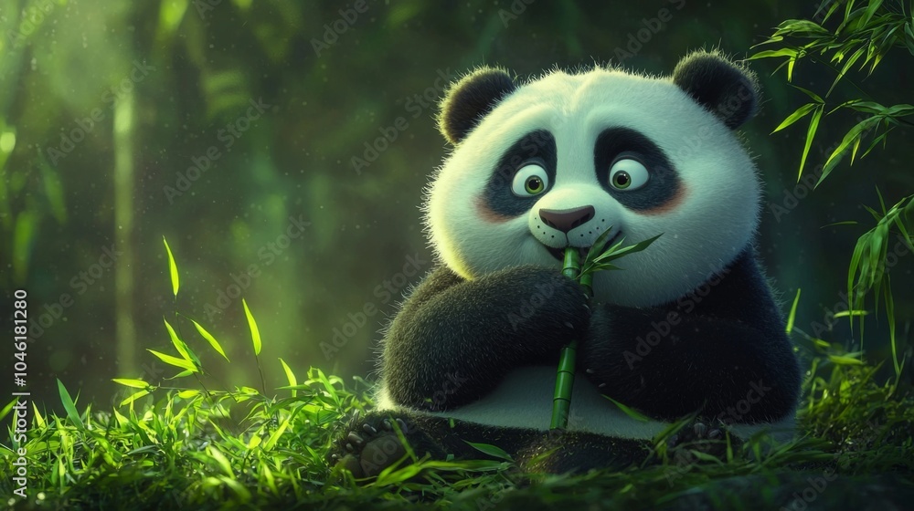 Fluffy Panda - Adorable panda munching on bamboo Fluffy Panda - Adorable panda munching on bamboo
