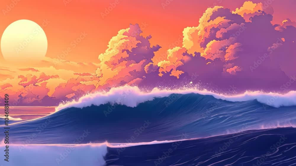 A vibrant sunset over ocean waves, showcasing nature's beauty and tranquility. A vibrant sunset over ocean waves, showcasing nature's beauty and tranquility.