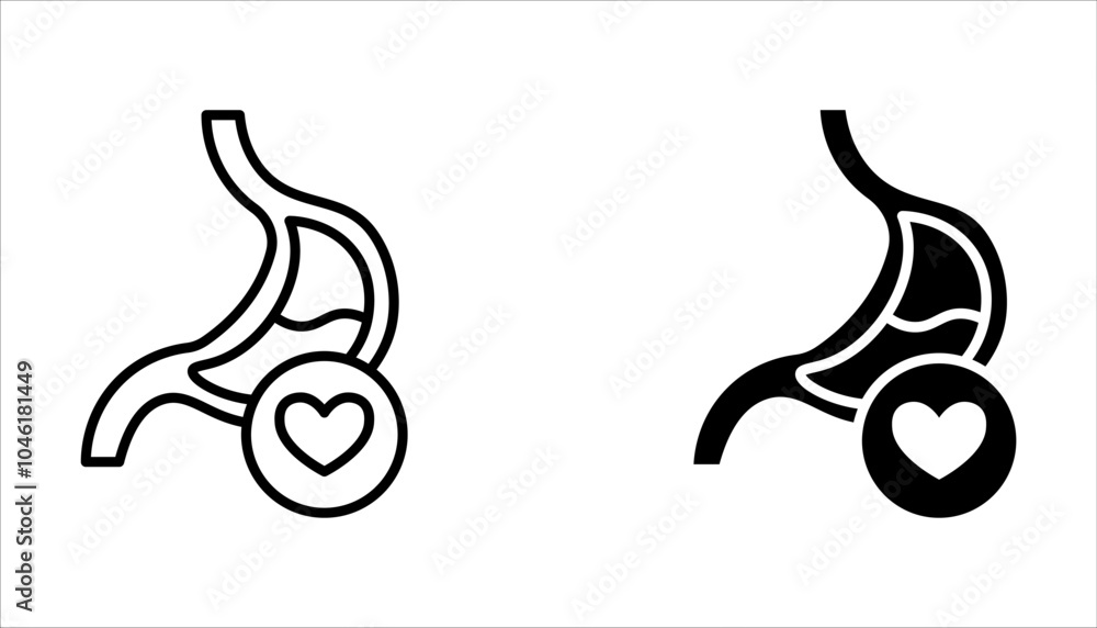 Fototapeta premium Intestine with heart icon set. Healthy internal organ on white background