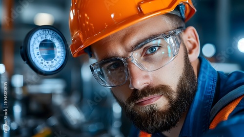 Engineer Carefully Monitoring the Hydraulic Tube Bending Process Ensuring Smooth and Optimal Efficiency in a High Tech Industrial Manufacturing Facility photo