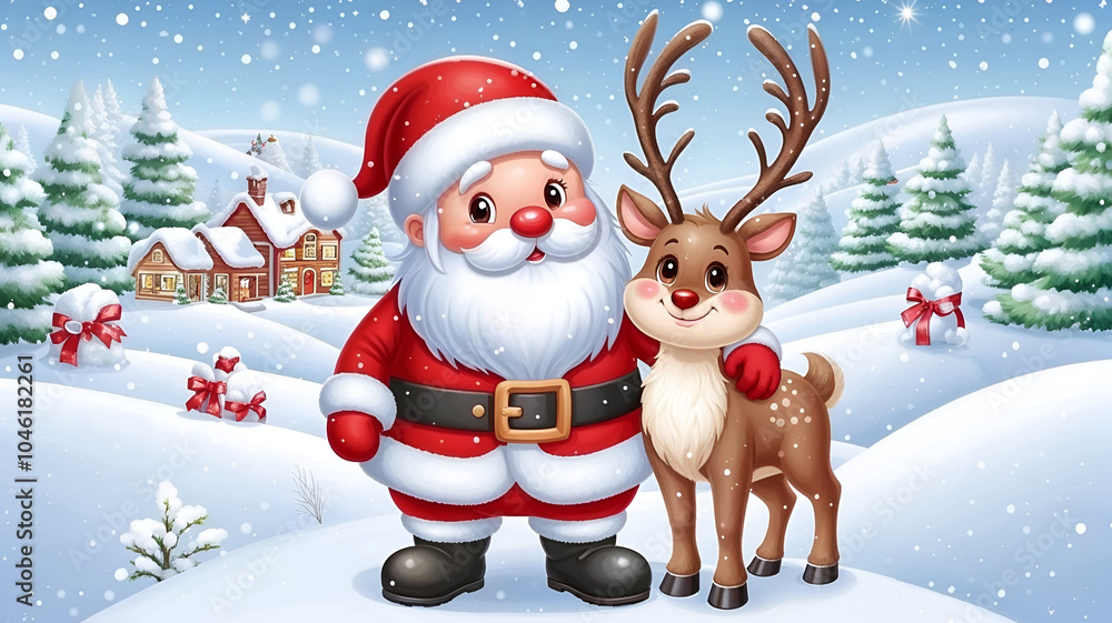 Beautiful friendship between Santa Claus and his reindeer Beautiful friendship between Santa Claus and his reindeer