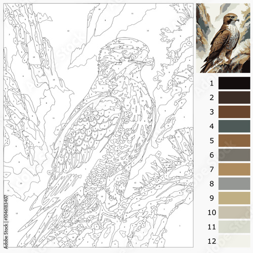 coloring page by number for adult, paint by number eagle