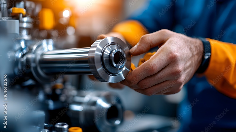 Close up detailed view of an engineer s hands controlling the of a hydraulic tube bending machine as it shapes and molds a steel metal tube into a desired form or shape Close up detailed view of an engineer s hands controlling the of a hydraulic tube bending machine as it shapes and molds a steel metal tube into a desired form or shape