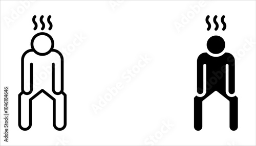 tired person icon set, stress, tiredness, lack of energy, thin line symbol isolated on white background