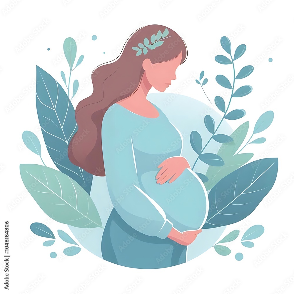 A flat, isolated illustration of a pregnant woman with leaves in the background. Ideal for maternity, wellness, and nature-themed projects. Clean and modern, perfect for digital use. A flat, isolated illustration of a pregnant woman with leaves in the background. Ideal for maternity, wellness, and nature-themed projects. Clean and modern, perfect for digital use.